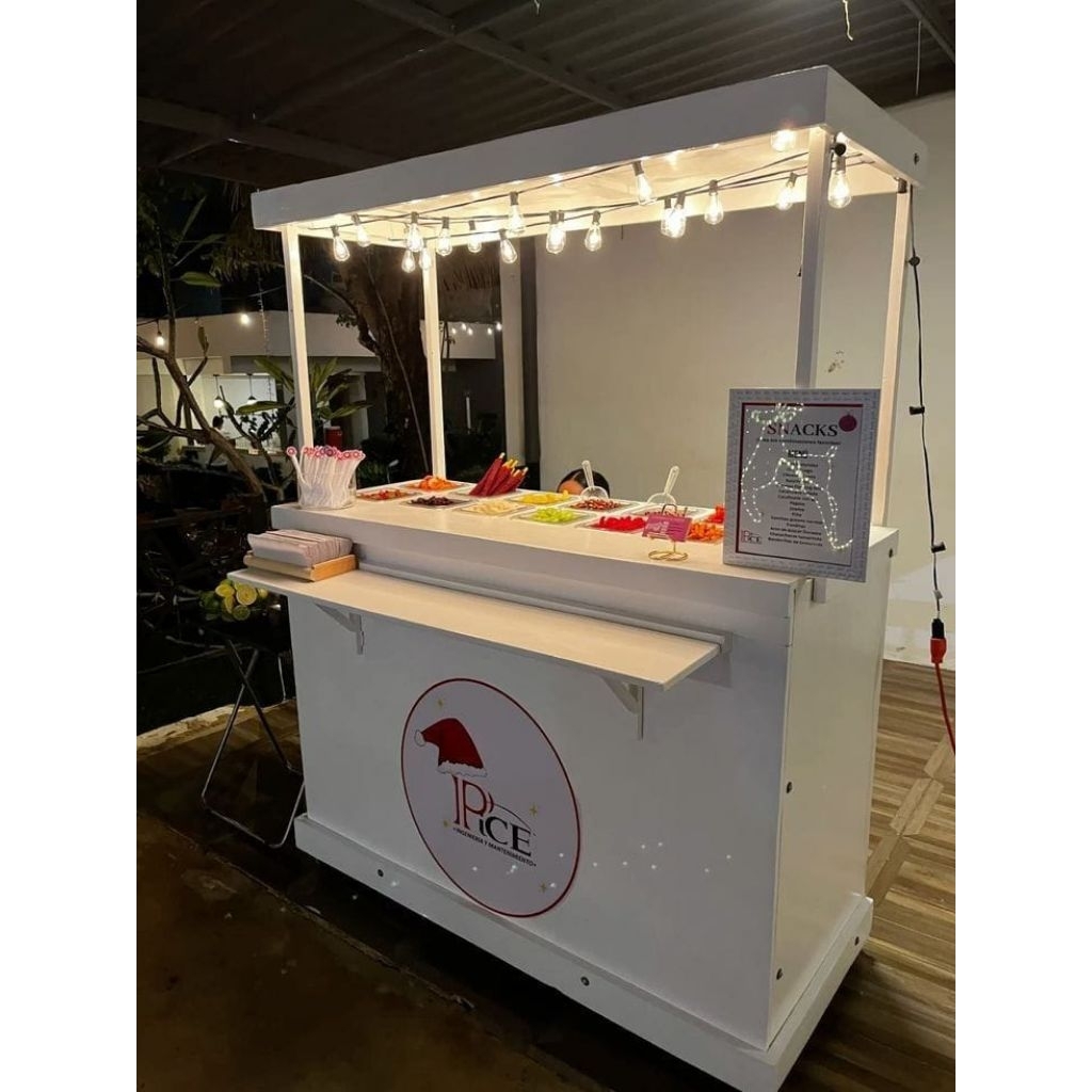 booth atap desain koper, booth lipat, booth portable, meja jualan, booth dimsum es minuman dll