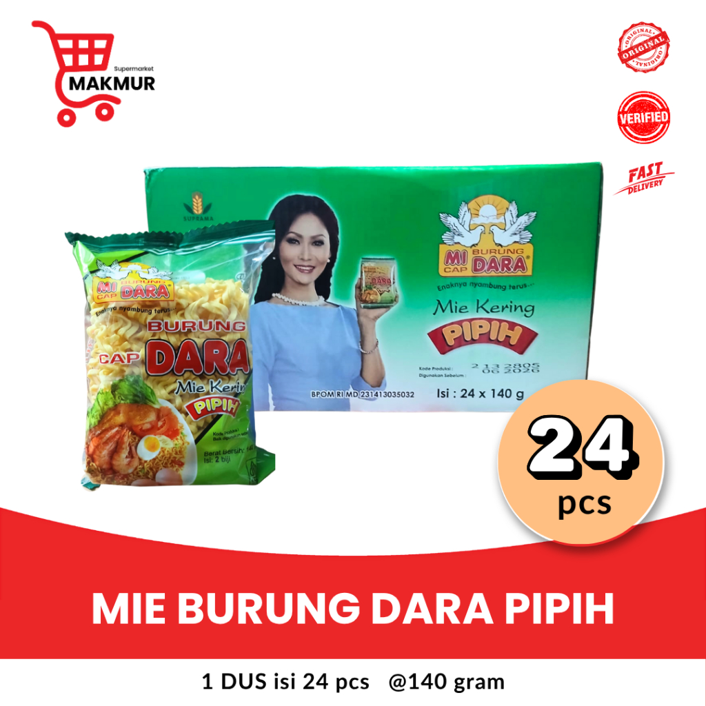 Mie Burung Dara Pipih 1 DUS isi 24 Bks @140g GROSIR -Tkmakmur24