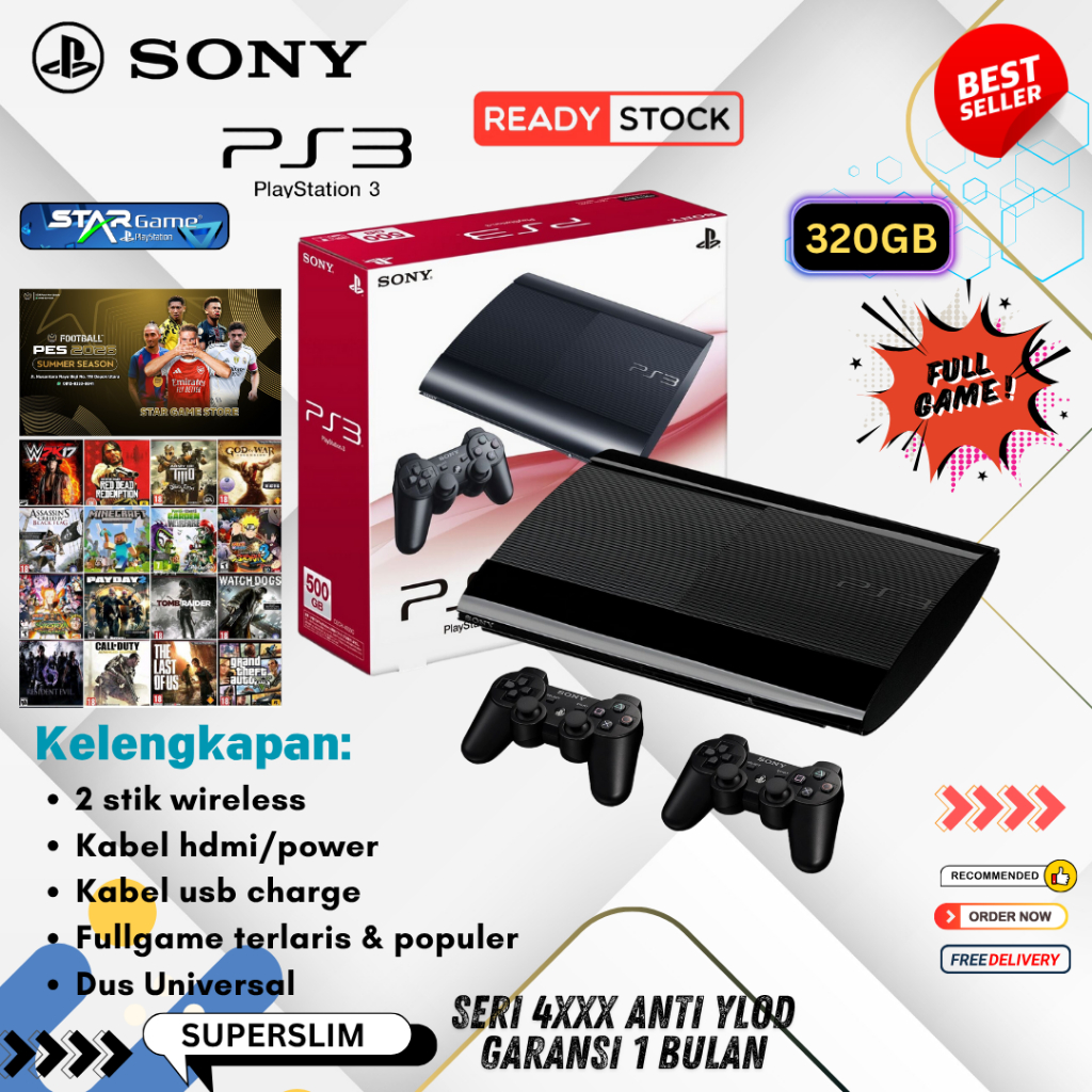Ps3 Superslim Seri 4 Hdd 120/160/250/320/500GB/1TB