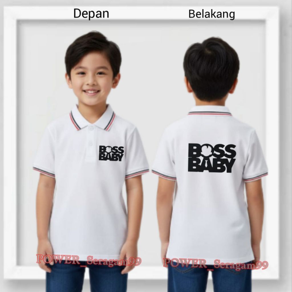 Atasan Kaos Anak Kerah Polo Motif Depan Belakang Unisex usia 2-10 Tahun Lengan Pendek - Kaos Kerah W