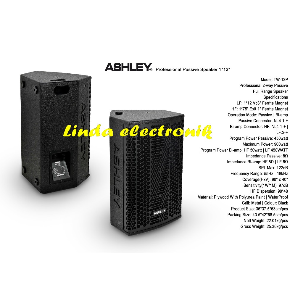 SPEAKER PASIF 12 INCI ASHLEY TW12P ASHLEY TW 12P 2WAY ASHLEY TW12P 1 BUAH