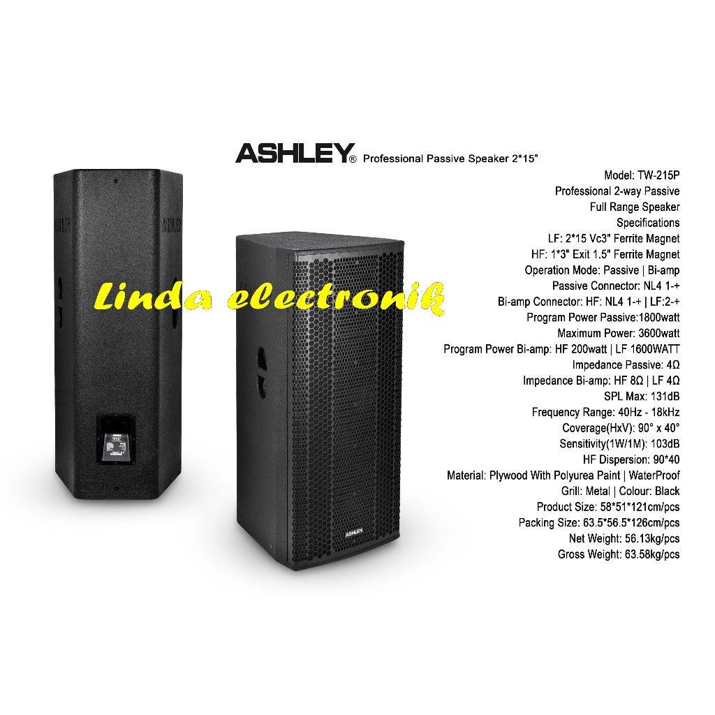 SPEAKER PASIF 2X15 INCI DOUBEL WOOFER ASHLEY TW215P ASHLEY TW 215P