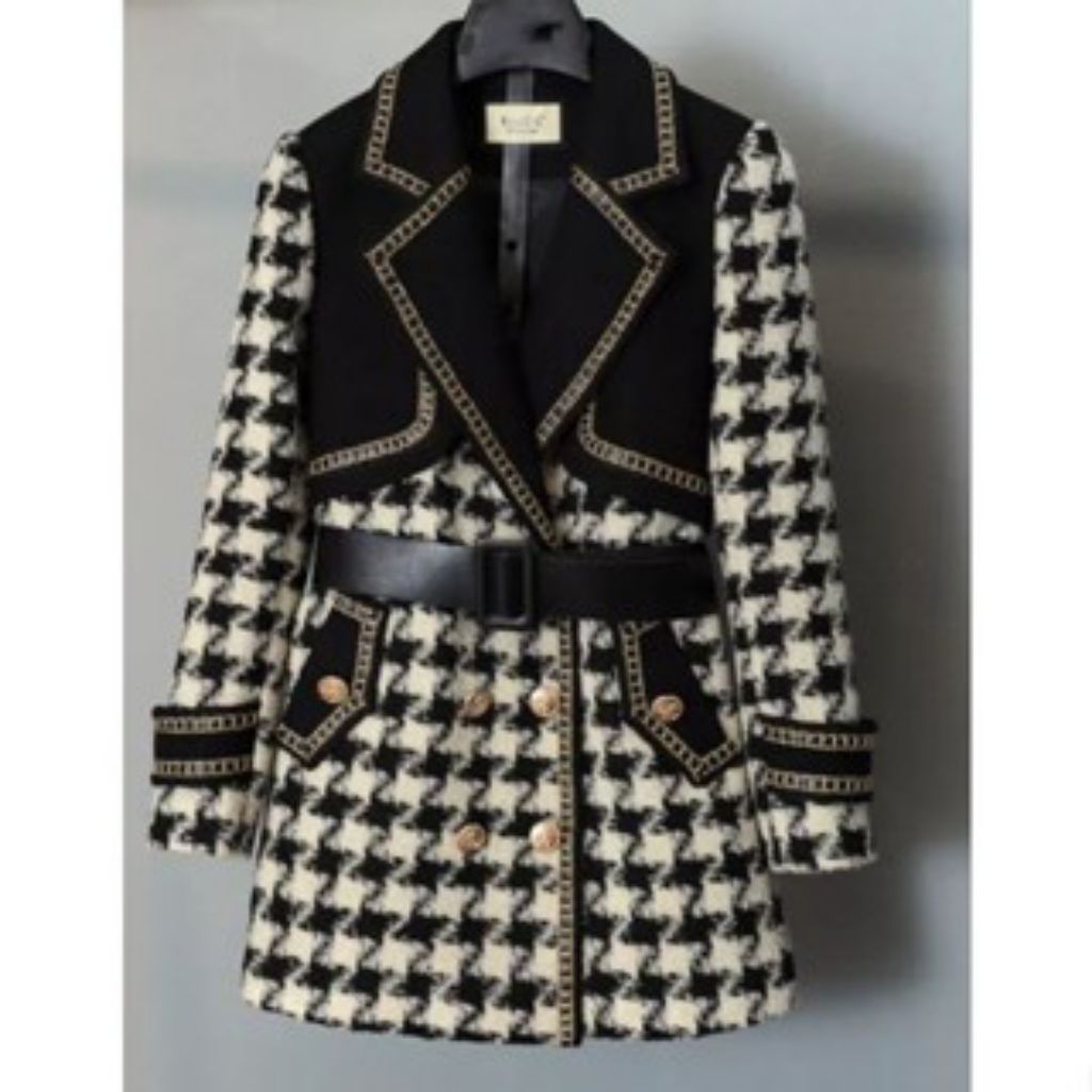 black houndstooth taglabel coat