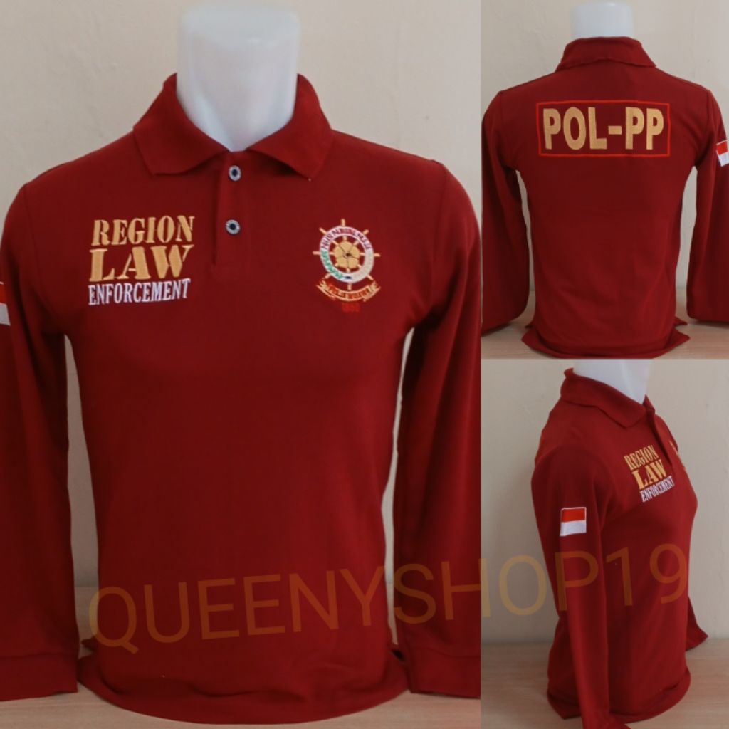 KAOS SATPOL PP MARUN LENGAN PANJANG FULL BORDIR - KAOS KERAH POL PP MAROON BORDIR - KAOS SATPOL PP M