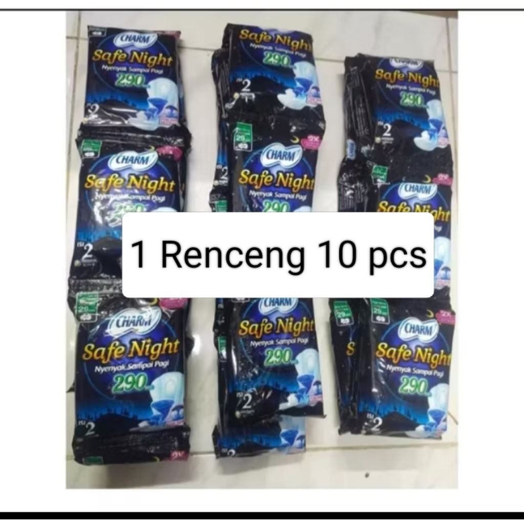 Pembalut CHARM Safe Night 29cm Renceng Isi 10 2p
