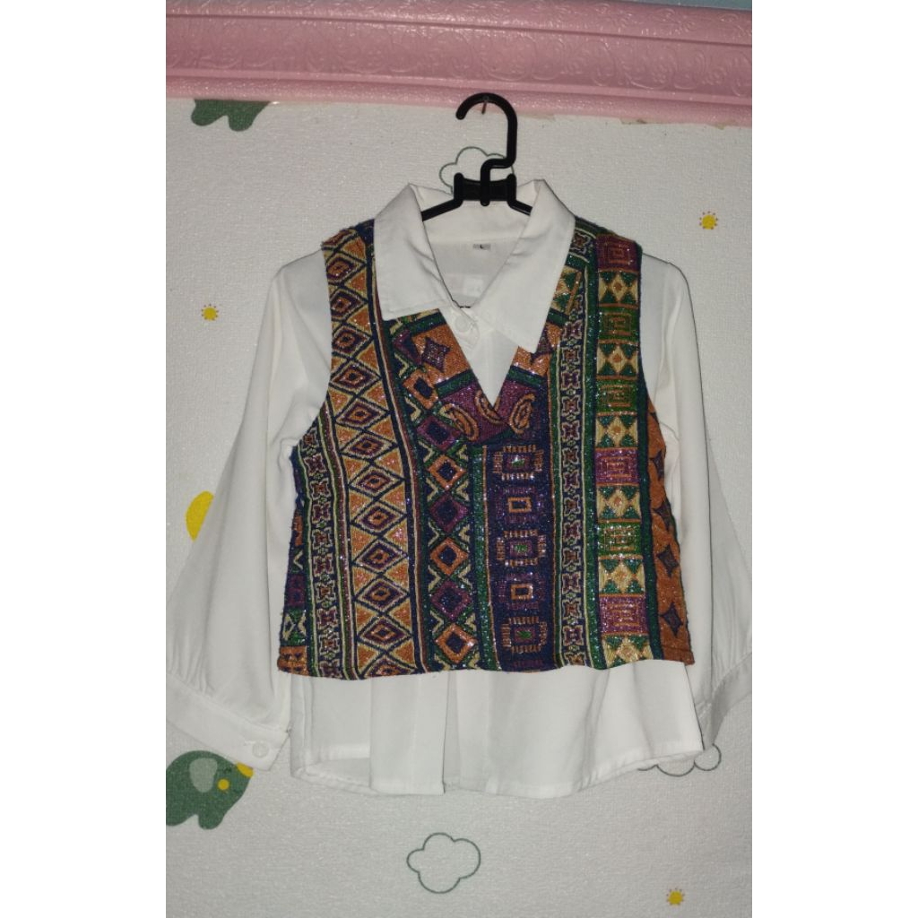 baju anak perempuan kemeja outer rompi blazer 2in1