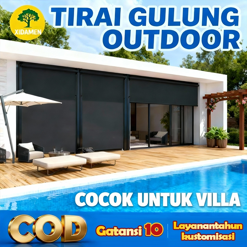 [Gaya Modern] Roller Blind Outdoor Blackout 60% Custom Ukuran Bahan Kain Berkualitas Cocok untuk Vil