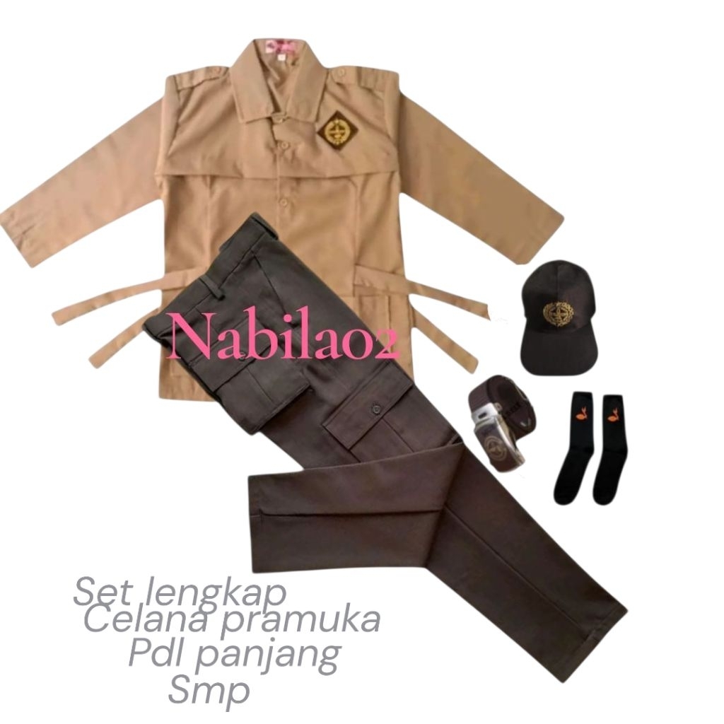 set lengkap baju pramuka tali samping panjang celana pramuka pdl panjang smp anak perempuan