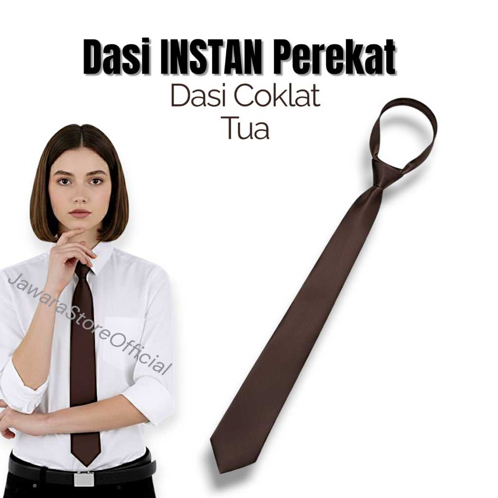 Dasi Coklat Tua Polos Instan Pria