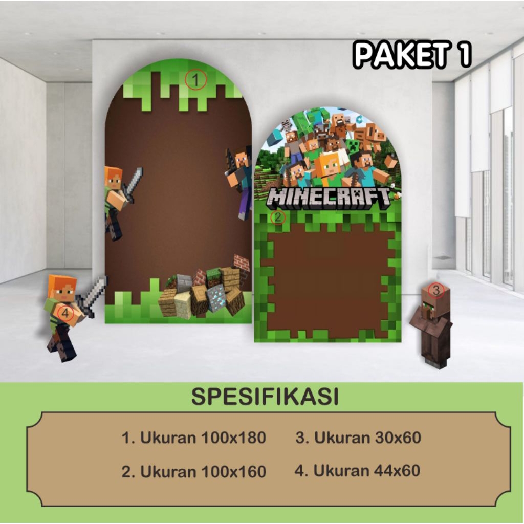 PAKET BACKDROP ULANG TAHUN ANAK *MINE.CRAFT* /STANDING KARAKTER ULANG TAHUN ANAK LAKI-LAKI / DEKORAS