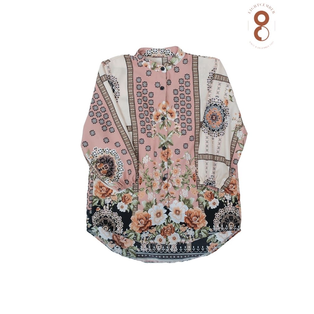 Nayla Top Floral - Kemeja Atasan Wanita Monalisa Lux Motif Bunga - Blouse Allsize Kerah Shanghai