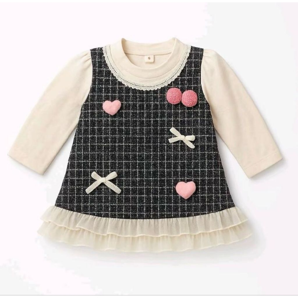 [9 bulan-4 tahun] Dress Tweed lengan panjang anak perempuan