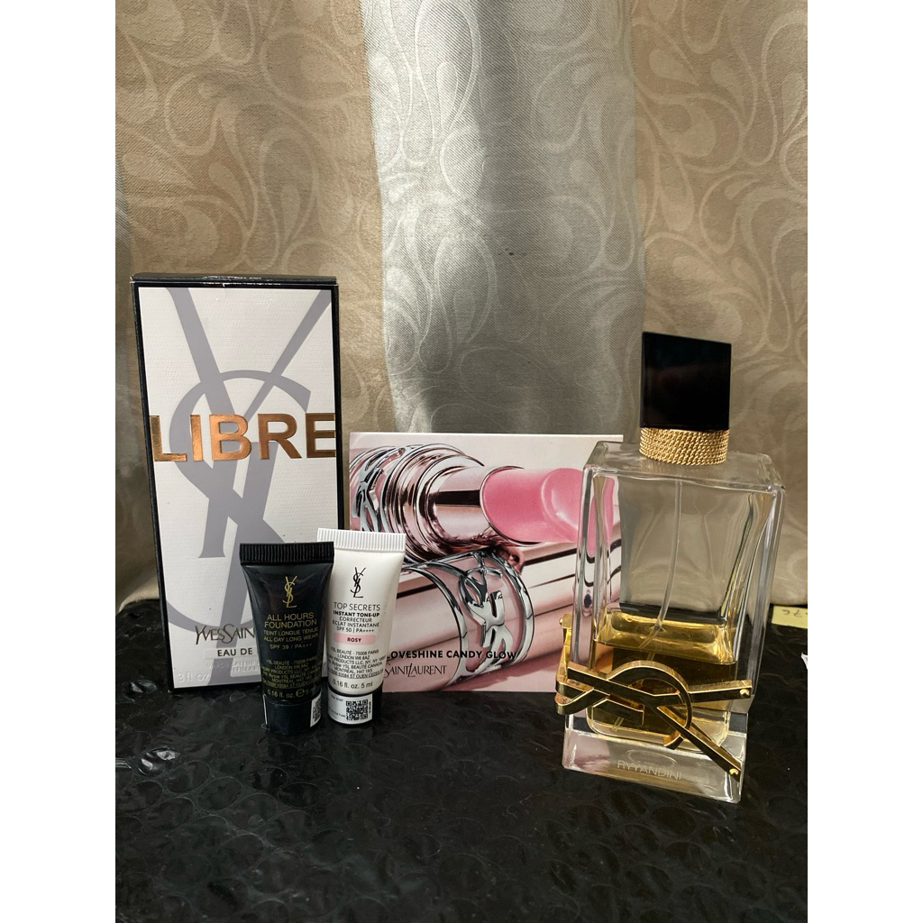 Preloved Parfum Ysl Libre, bonus sample loveshine Candy glow,mini sample foundation,mini sample tone