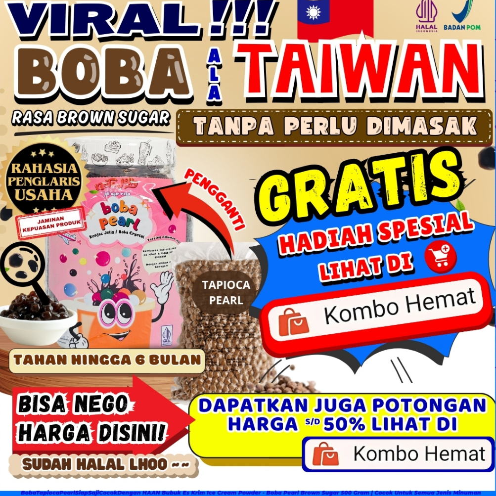 BobaTapiocaPearlSiapSajiCocokDengan HAAN Bubuk Es Krim Ice Cream Powder - Boba Pearl Brown Sugar 500
