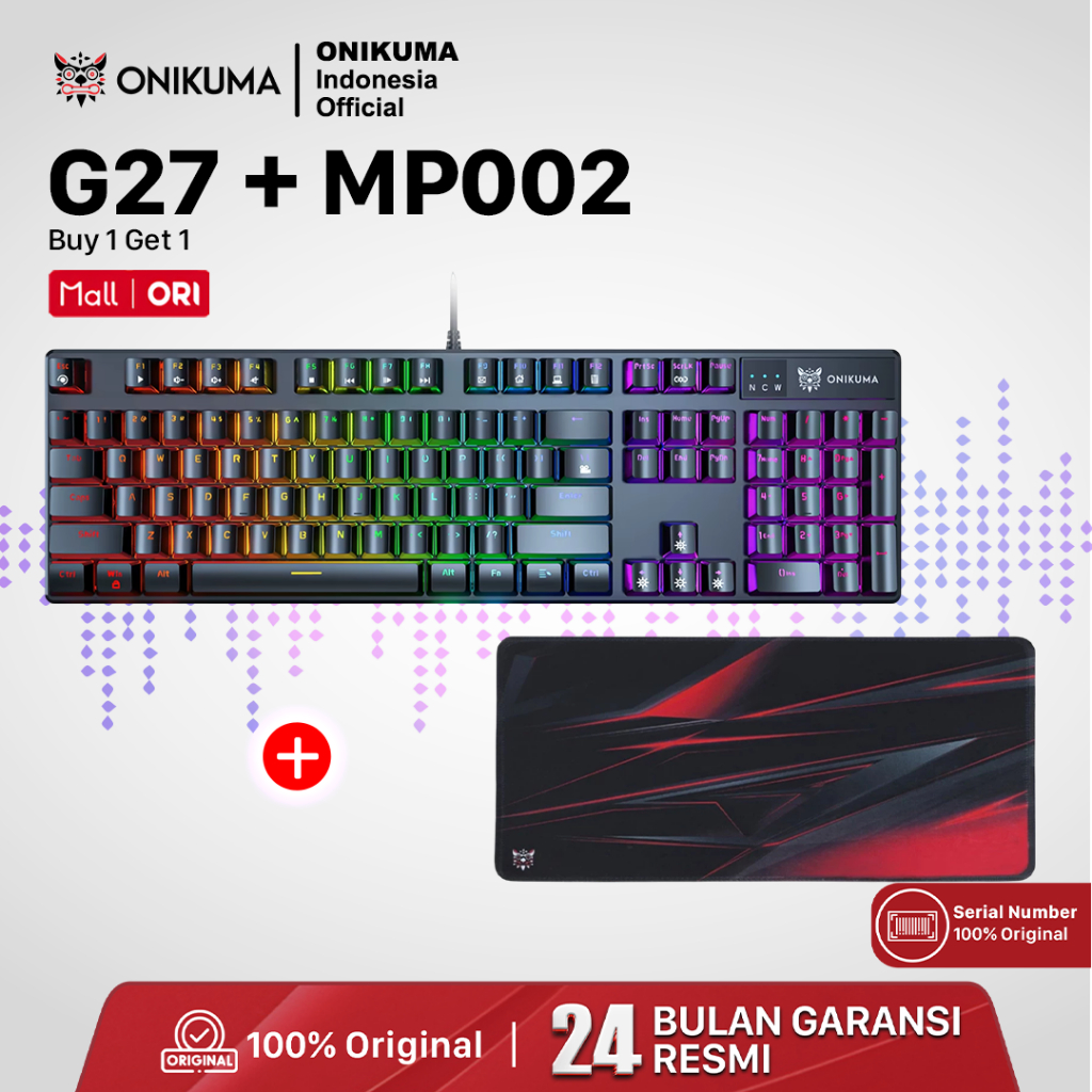 Keyboard Gaming RGB ONIKUMA G27 Black Original - Professional Gaming Keyboard Bergaransi Resmi