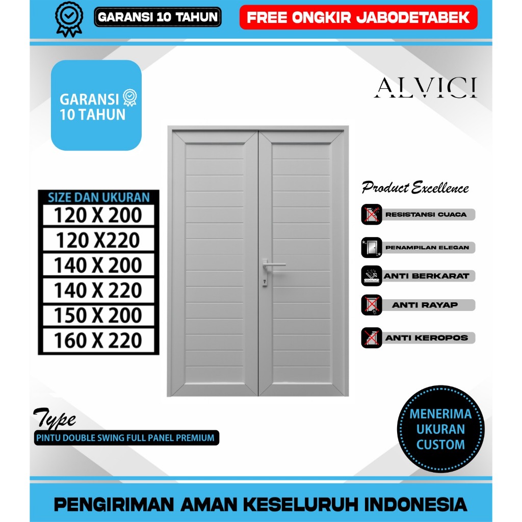 Pintu Double Swing Full Panel Premium UPVC Pintu Utama Modern ALVICI
