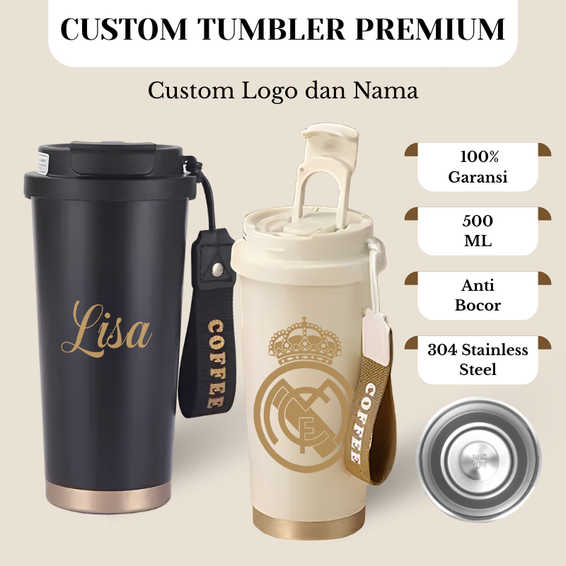 Custom Tumbler Premium 500ML Stainless Steel Printing Cetak Nama Gambar Logo | Souvenir & Merchandis