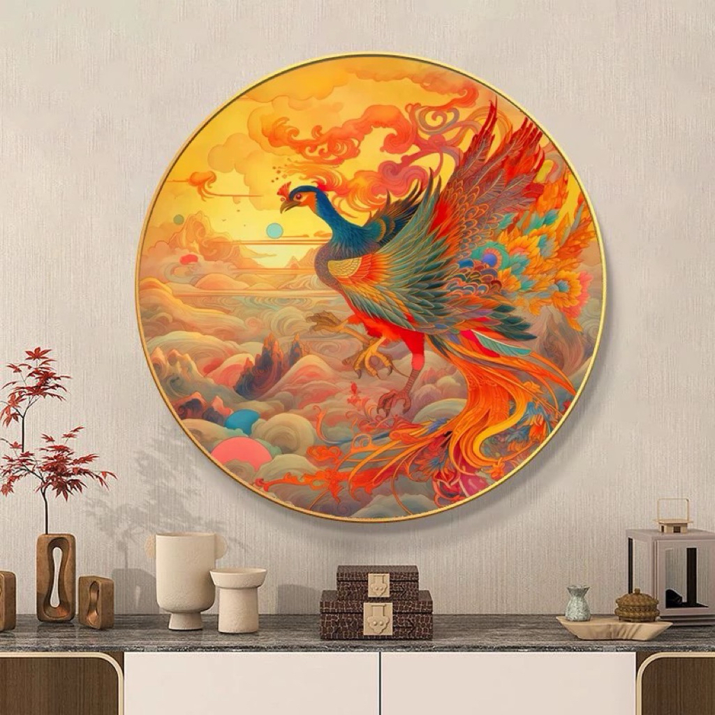 HUATPAINTING | Lukisan Porcelain Diamond Kristal 5D (LED) Motif Burung Phoenix Api Modern / Lukisan 
