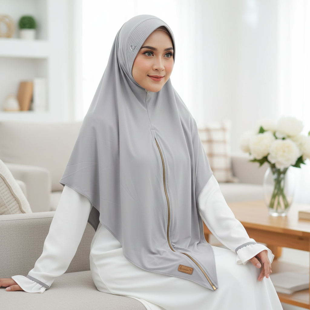 Razwa Regina - Hijab Instant Zipper Jumbo Bahan Jersey Premium Premium - Silver