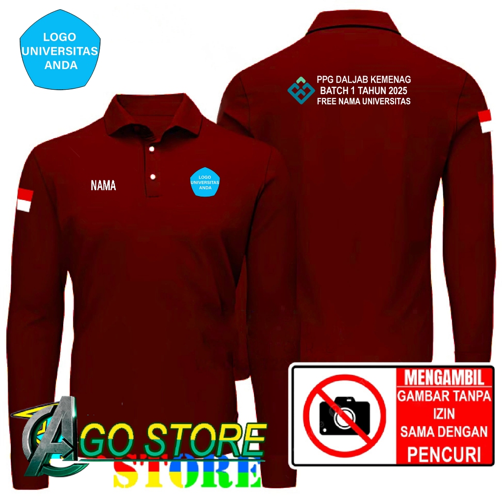 Kaos Kerah Model Polo Baju Kerah PPG DALJAB KEMENAG BATCH 1 TAHUN 2025 FREE NAMA UNIVERSITAS Kaos Wa