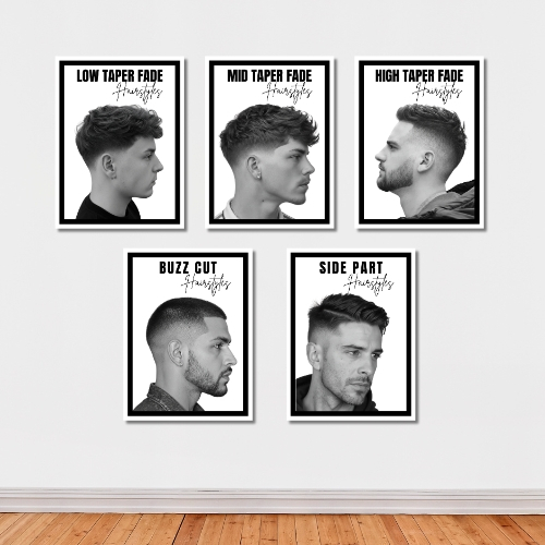 JR DECORATION - Hiasan Dinding Barbershop | Poster Gaya Rambut Pria | Walldecor Minimalis 15x20cm KO
