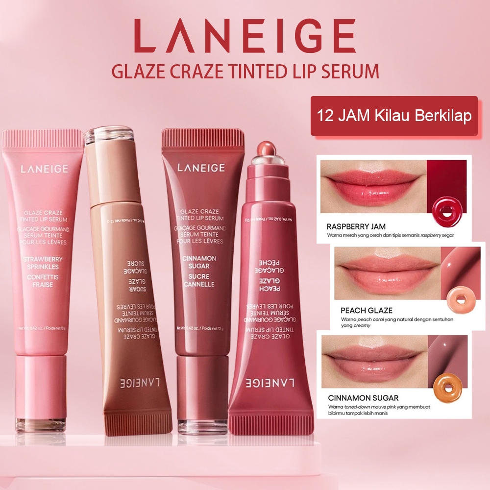 LANEIGE Glaze Craze Tinted Lip Serum - Peach Glaze 12g/LANEIGE Lip Serum/12 JAM Kilau Berkilap/Lipst