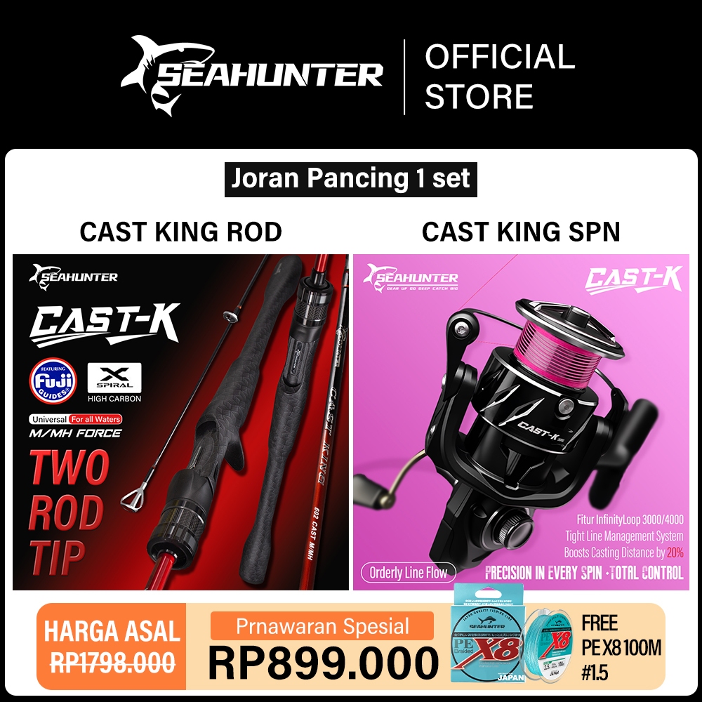 [OFFICIAL] SEAHUNTER Cast King Joran + Reel + Senar = 1 Set,Set Susunan Tali Rata Dan Padat Reel, Sp