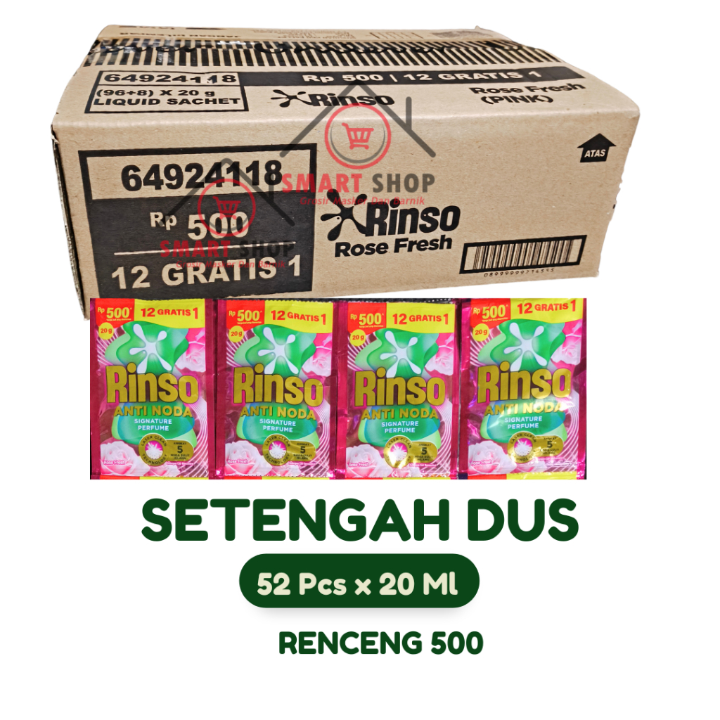 SETENGAH DUS 52 PCS Rinso Renceng 20 ml isi  sachet Anti Noda + Molto