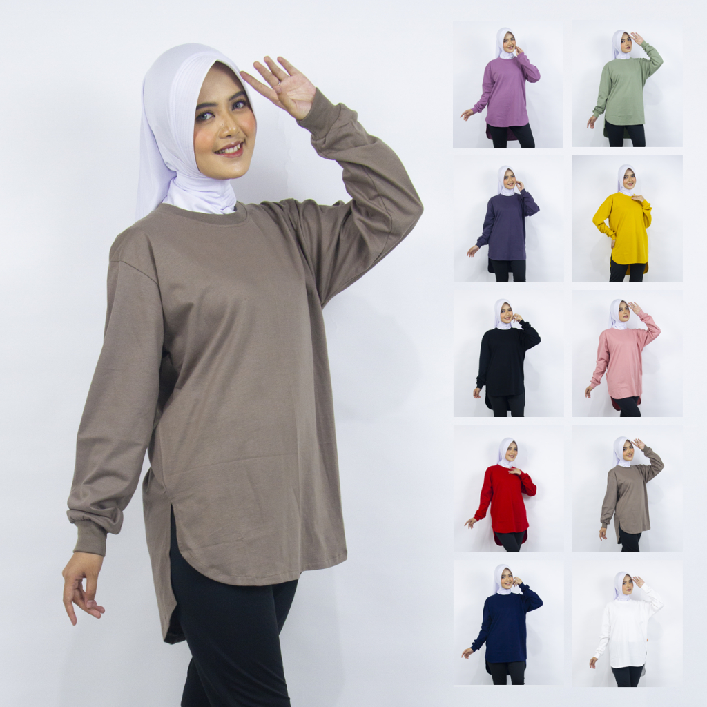 Baju Olahraga Muslimah Lengan Panjang Combed 20s -Kaos Atasan Wanita Lengan Panjang Polos Cotton 20s