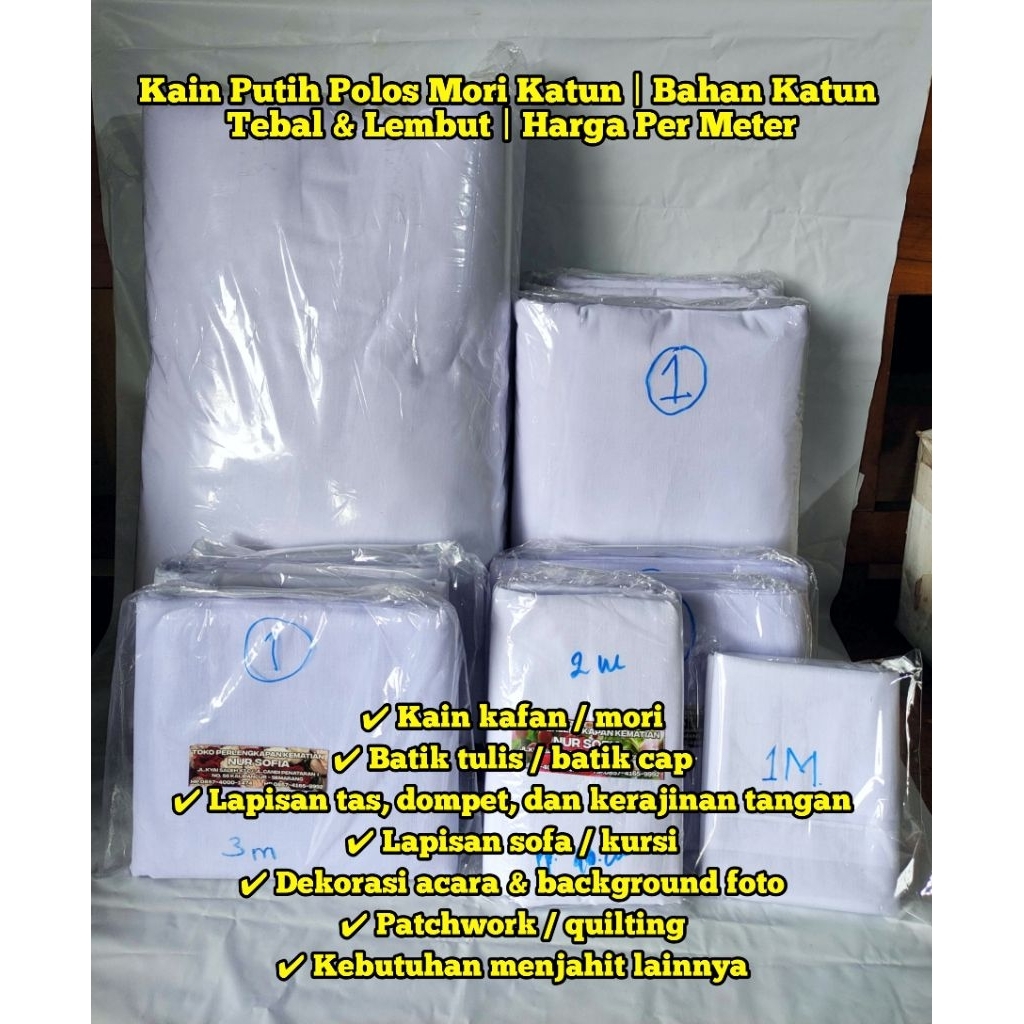 Kain Putih Polos Mori Katun | Bahan Katun Tebal & Lembut | Harga Per Meter