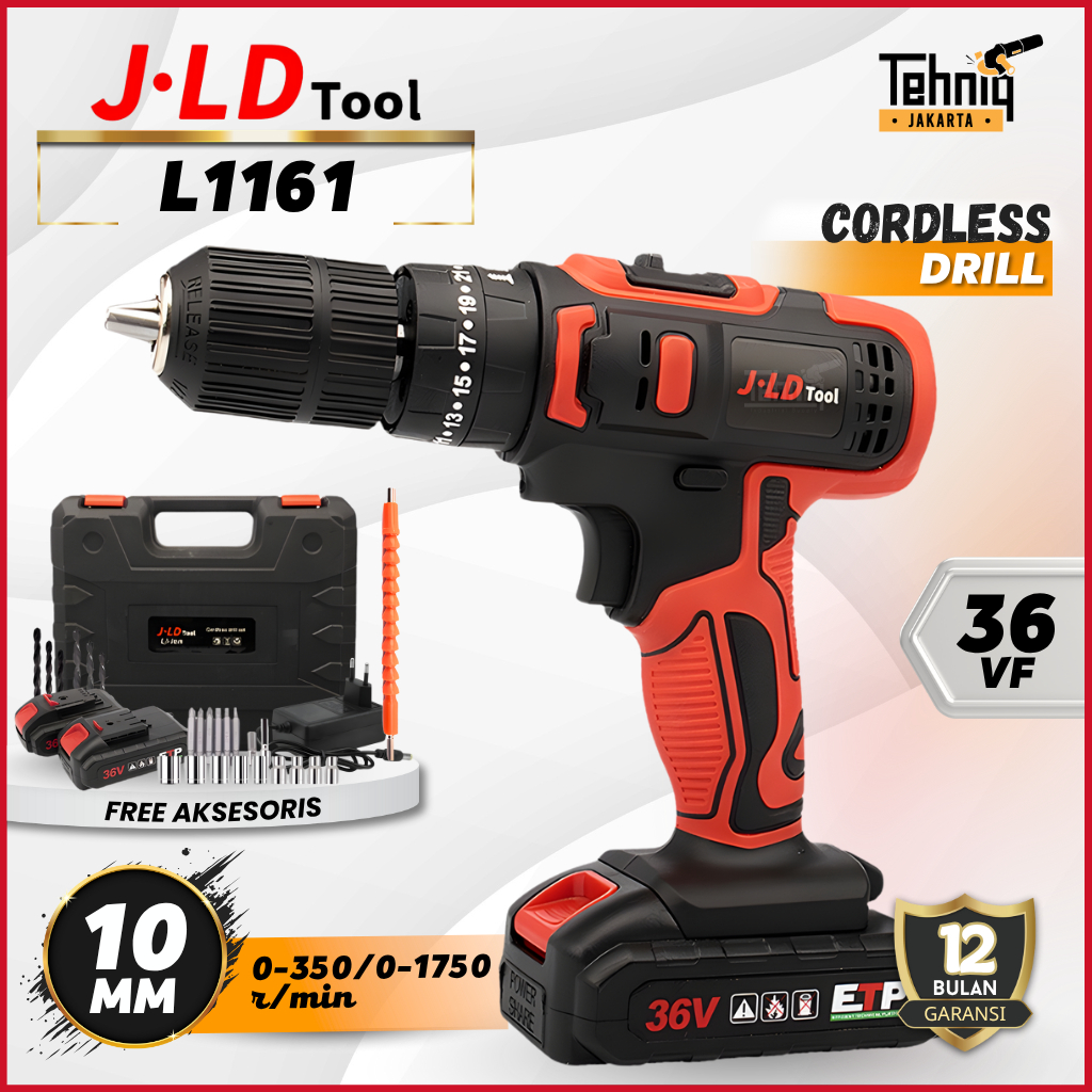 Mesin Bor Cordless Drill Impact JLD  36 Volt