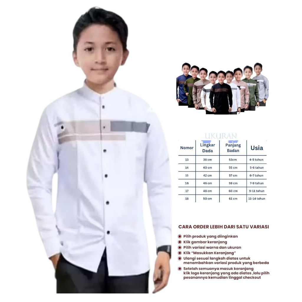 Baju Koko anak remaja laki laki usia 4-14 tahun lengan panjang