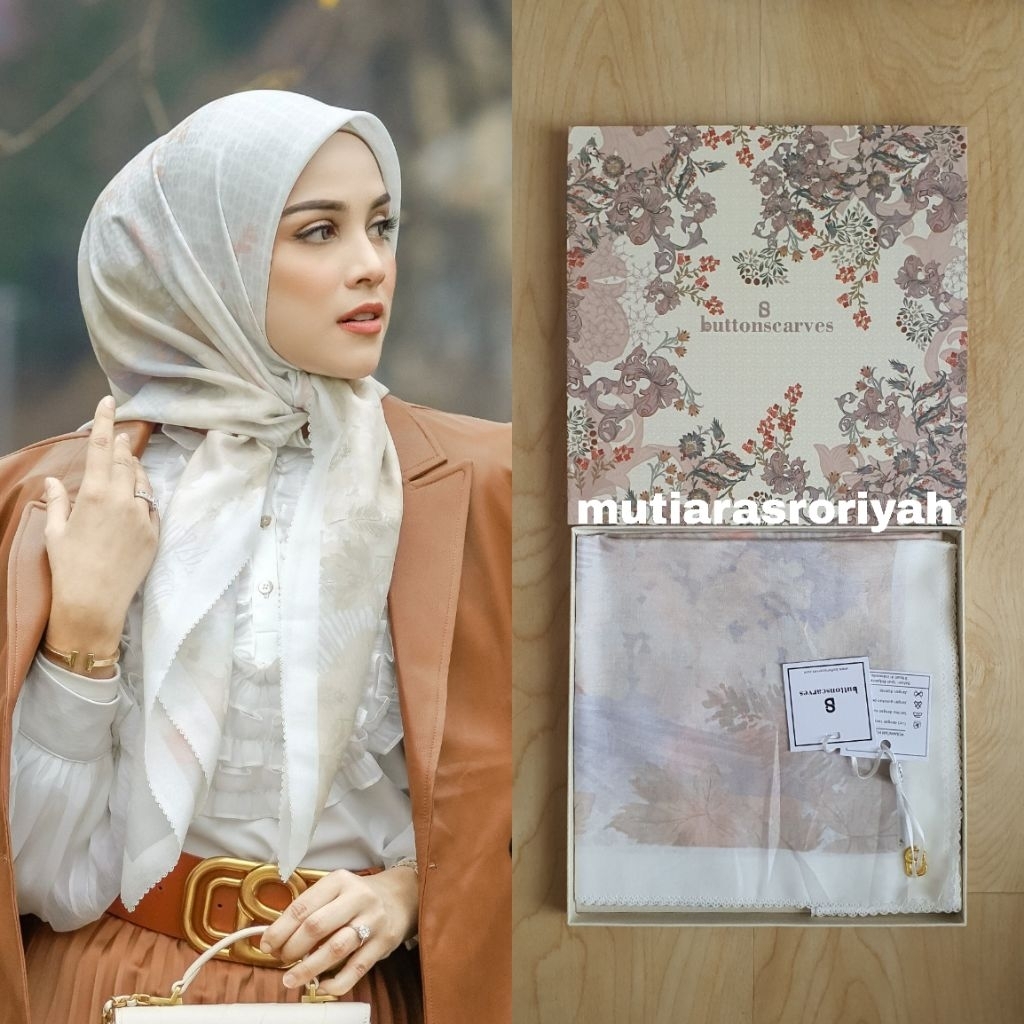 READY STOCK Buttonscarves Iseltwald Snow Putih Off White Square Voal Voile As Is New with Box BS Mod