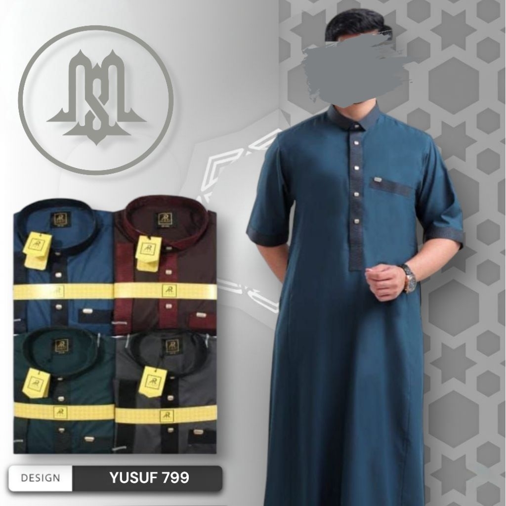 Best Seller | Jubah Al Raz Premium Pria "Yusuf" Katun Pendek Kerah Kemeja | Gamis muslim Dewasa Saud
