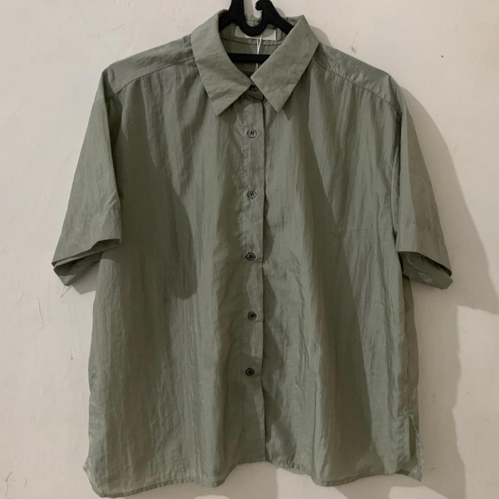kemeja blouse jumbo hijau sage katun parasutt prelovd