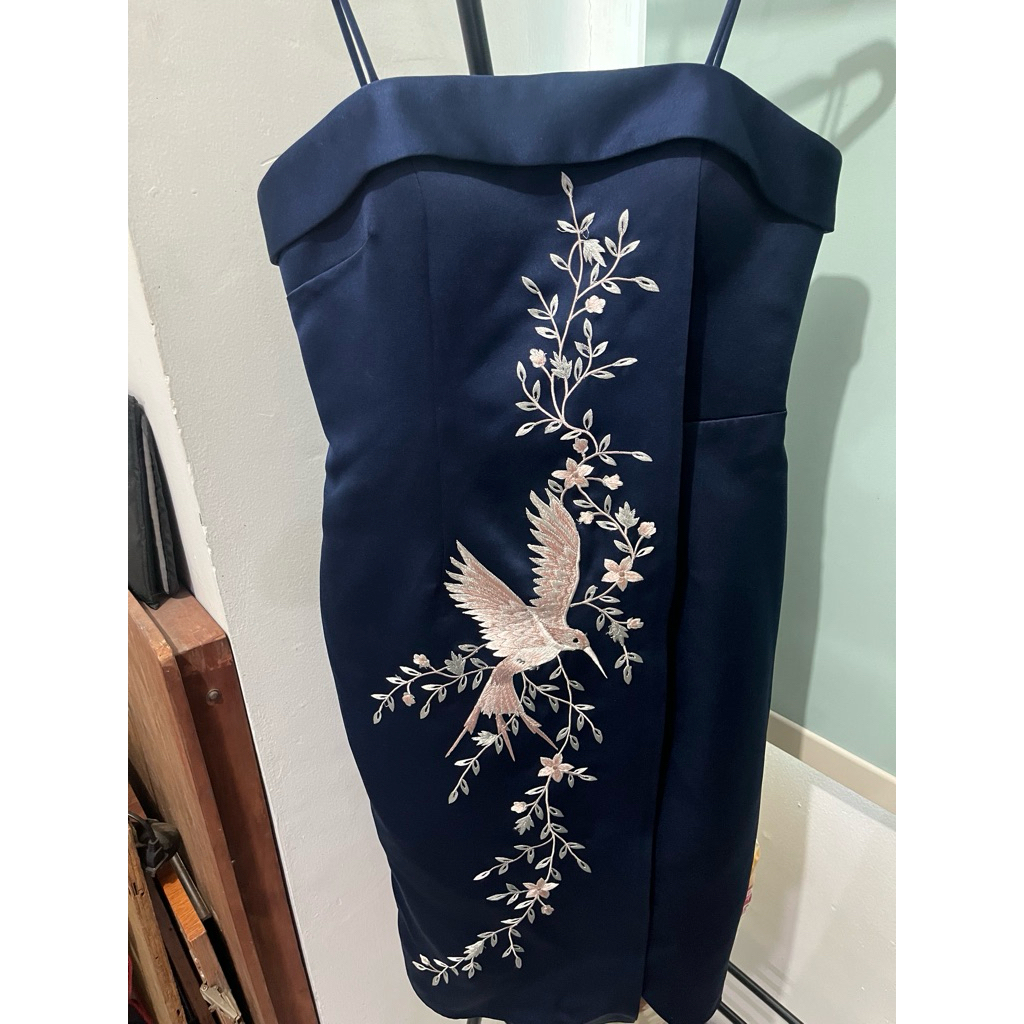 preloved cheongsam wanita navy biru tua