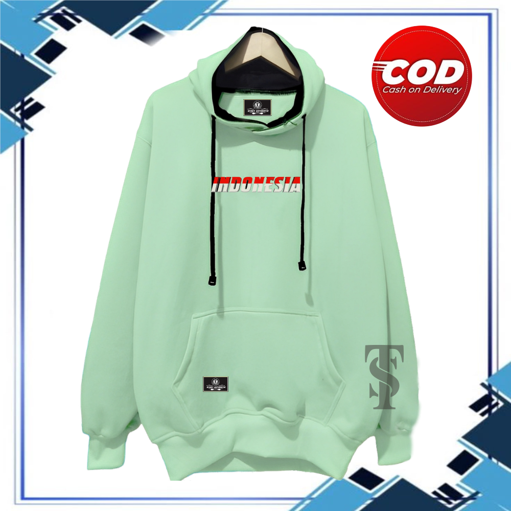 Hoodie Sweater Jaket Distro Pakaian Pria Wanita Bahan Katun Flecee WarnaHijau MInt