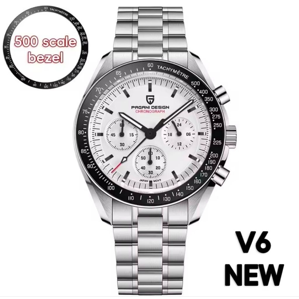 NEW PAGANI DESIGN SPEEDMASTER V6 MECAQUARTZ SEIKO VK63 SAFIR DOUBLE DOME + AR COATING CERAMIC BEZEL 