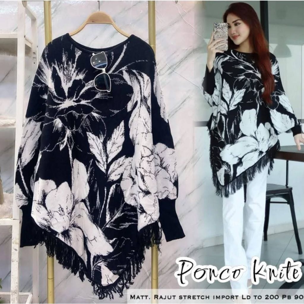 atasan/Blouse ponco rajut import premium allsize