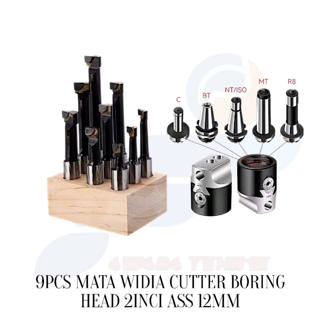 Set 9PCS Mata Widia Cutter Boring Head 2 Inci ASS 12mm – Mata Bor Bubut Presisi untuk Mesin Milling 