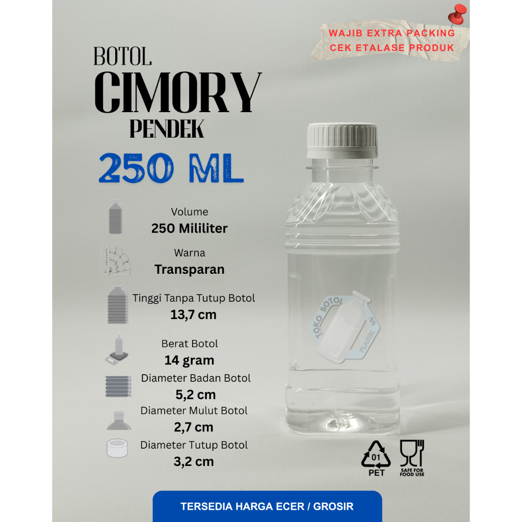 Botol Cimori Pendek 250ml / Botol Yogurt 250ml / Botol Plastik Cimory 250ml / Botol Plastik Bening 2