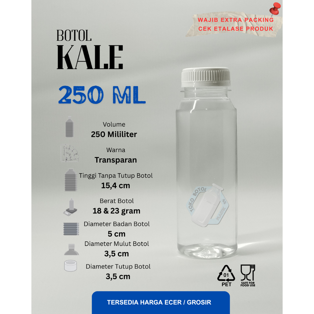 Botol Kale 250ML Plastik Tebal / Botol Plastik 250ML / Botol Plastik PET Tebal Anti Bocor 250ml / Bo