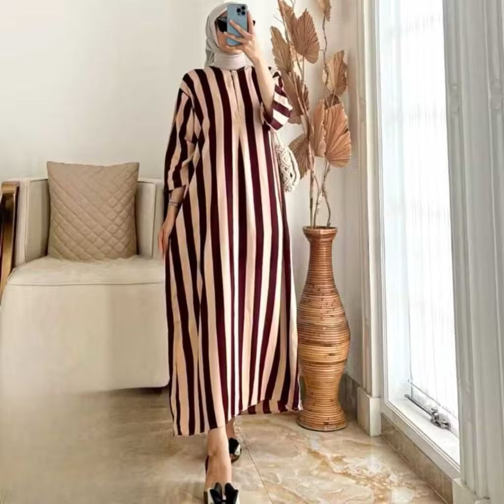 Dress Salur Wanita/ Baju Dress Wanita Motif Salur