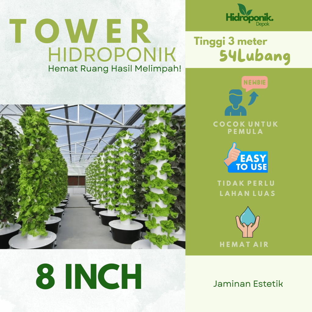 Hidroponik - Estetik Tower Vertikal 8 inch Hidroponik 3 meter  54 bubang