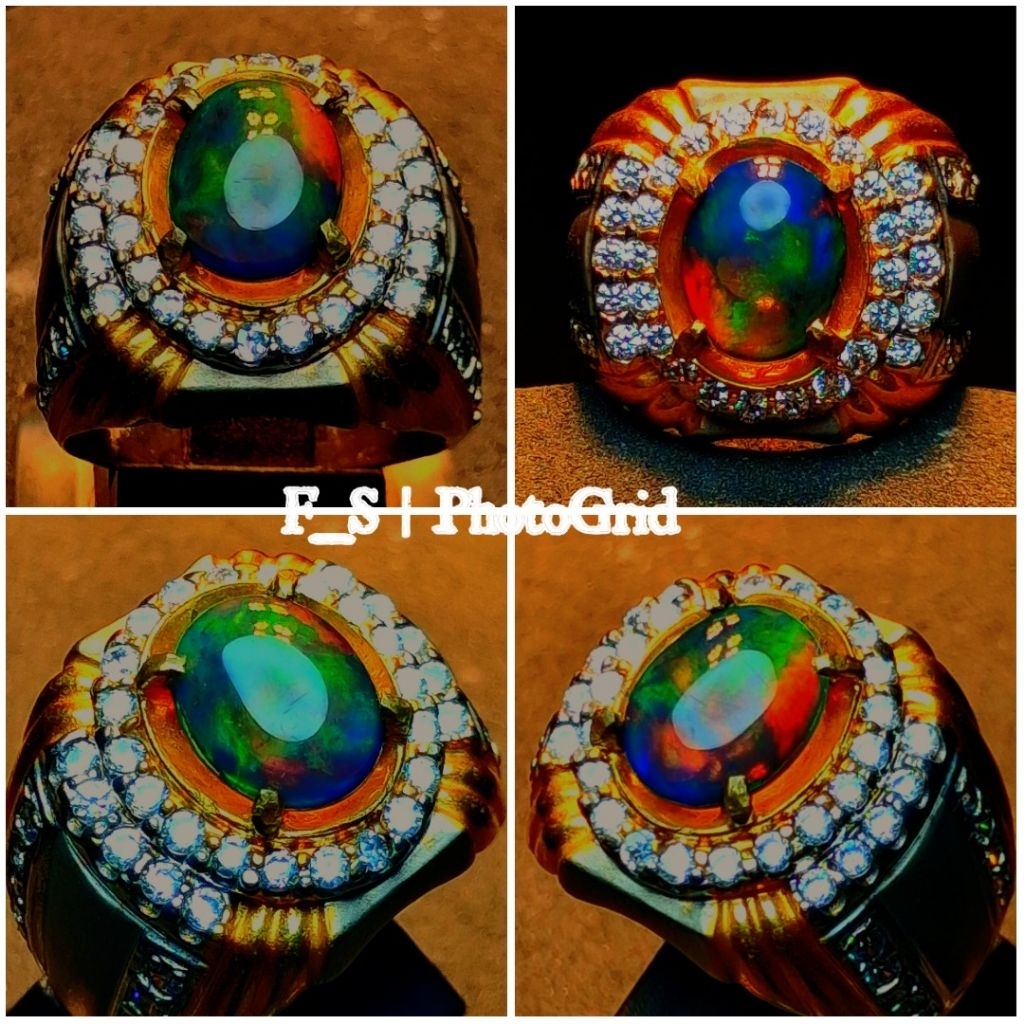 Cincin Perak Natural Kalimaya Opal Multicolor Super Kembang