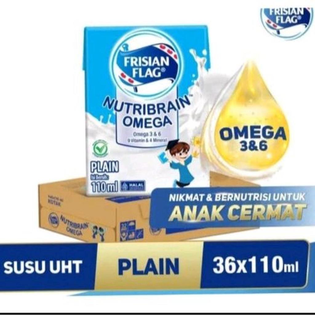 Nutribrain Omega Susu UHT Frisian Flag 110 ml Minuman Susu UHT Plain 36x110 ml Kotak