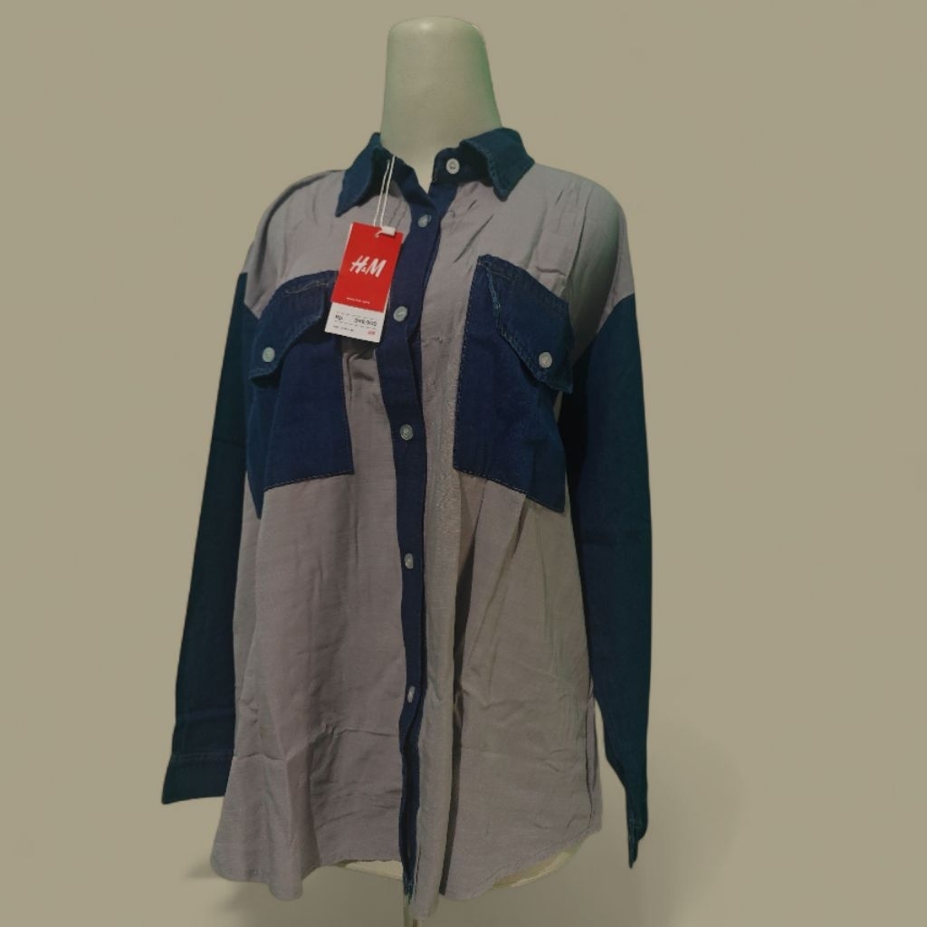 H&M Shirt Top Atasan Kemeja Oversize Wanita Basic Casual Daily Matt Linen Premium OOTD Fashion Remaj