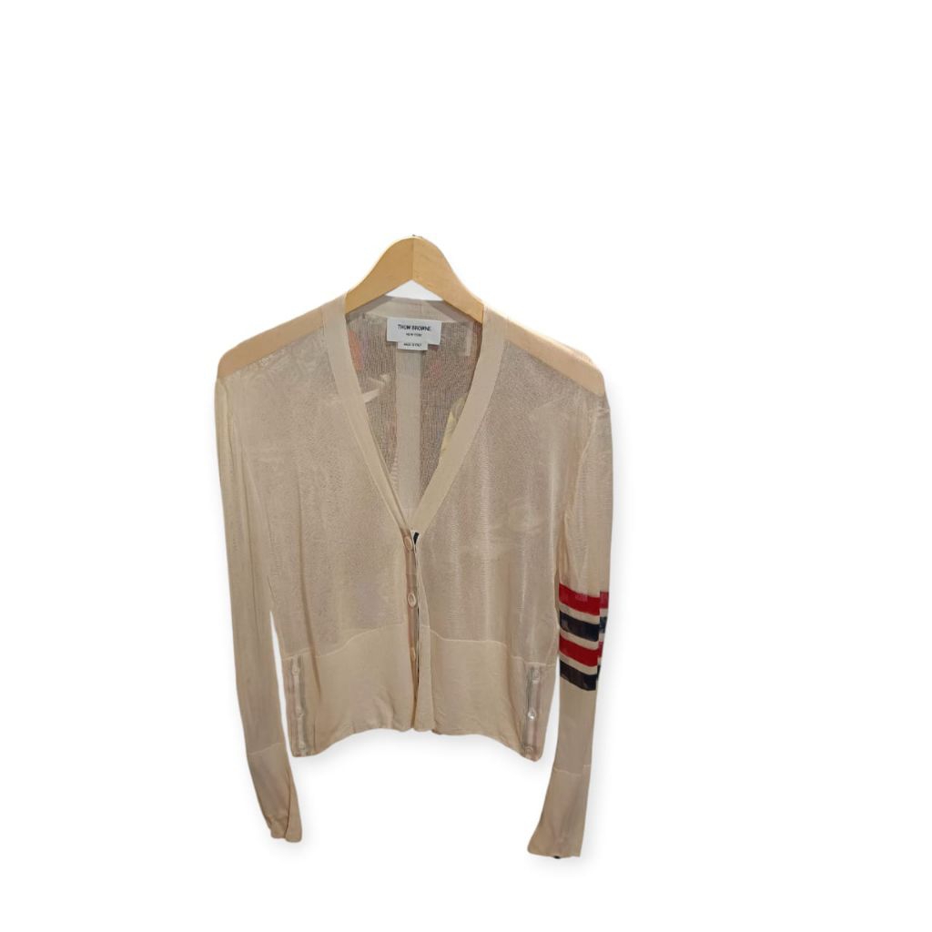 Thom Browne Cream Cardigan 4-Bar