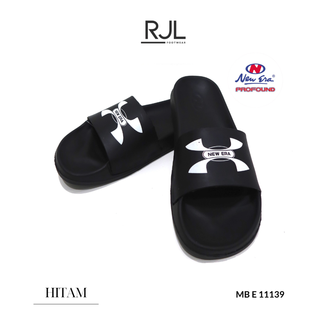 Sandal Slop Pria New Era MB E 11139 Motif Ringan Hitam