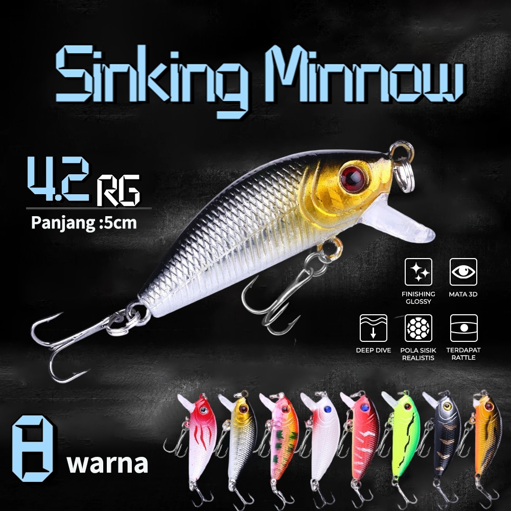 Umpan Casting  Mini Kecil Umpan 4.2g/5cm Floating Minnow 8warna Minnow Casting Lidah Umpan Minnow Ca